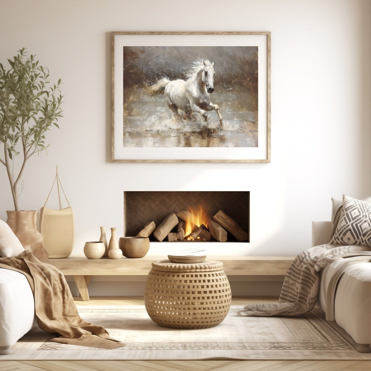 Vintage Galloping White Horse Wall Art Print - Everything Pixel