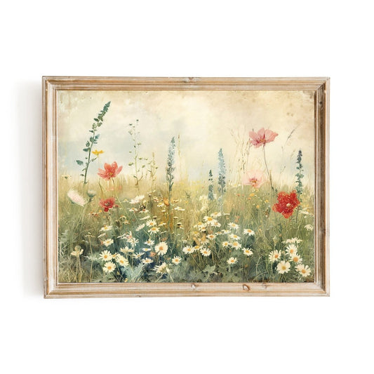 Vintage Spring Wildflower Meadow Wall Art Print - Everything Pixel