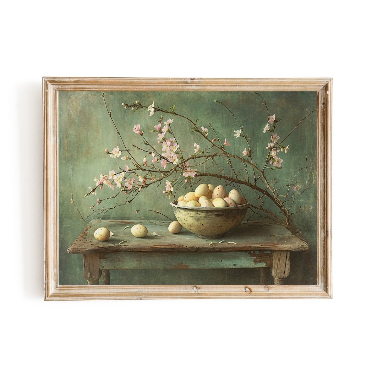 Vintage Still Life: Bowl of Eggs & Blooming Branch Wall Art - Everything Pixel