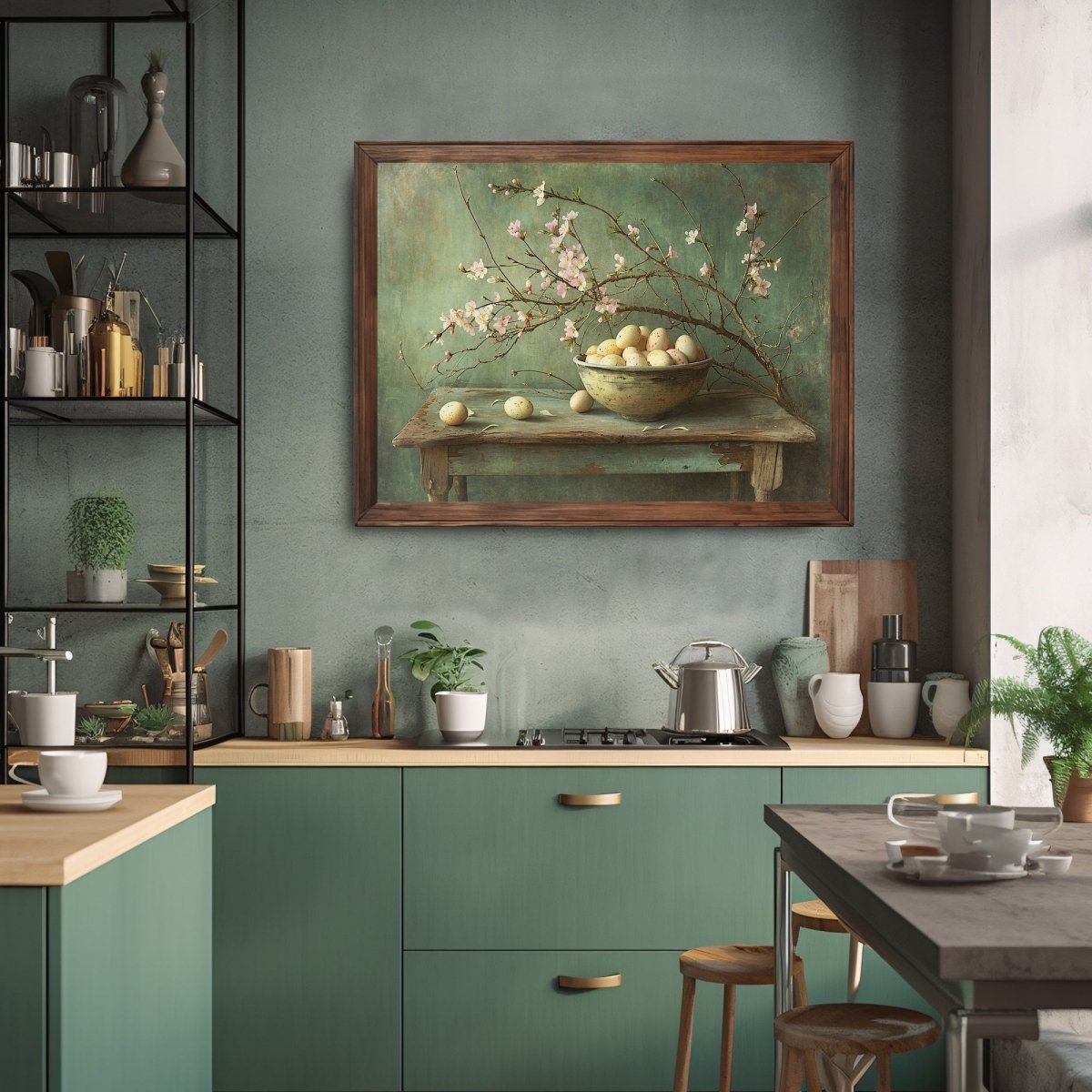Vintage Still Life: Bowl of Eggs & Blooming Branch Wall Art - Everything Pixel