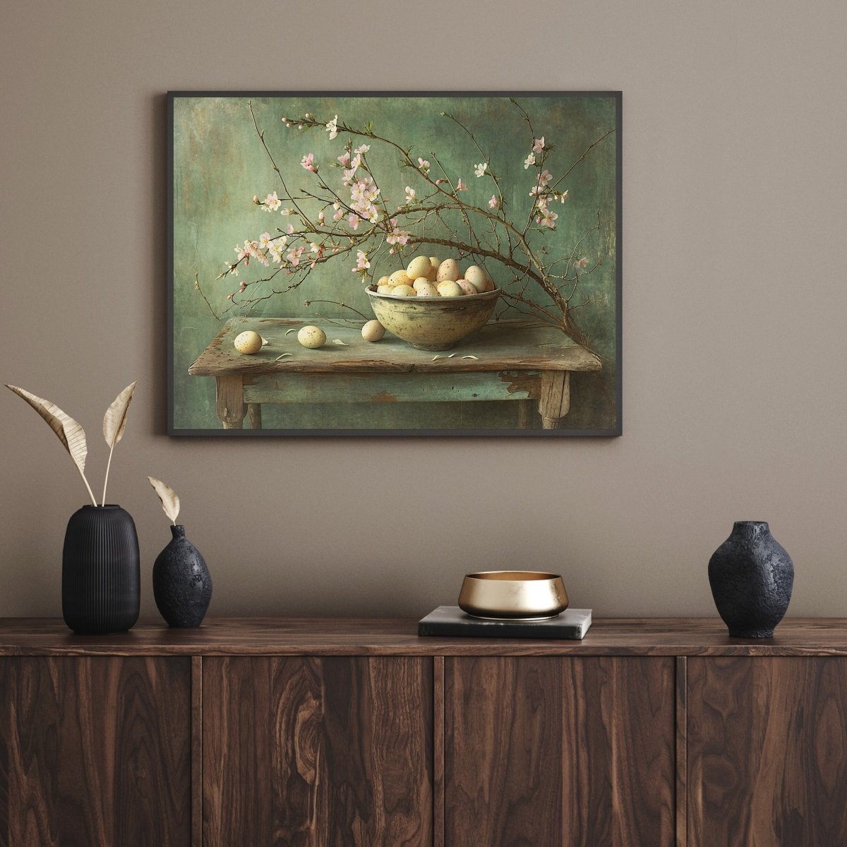 Vintage Still Life: Bowl of Eggs & Blooming Branch Wall Art - Everything Pixel