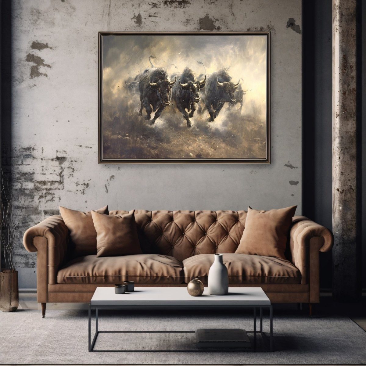 Vintage Wild West Bull Stampede Wall Art - Everything Pixel