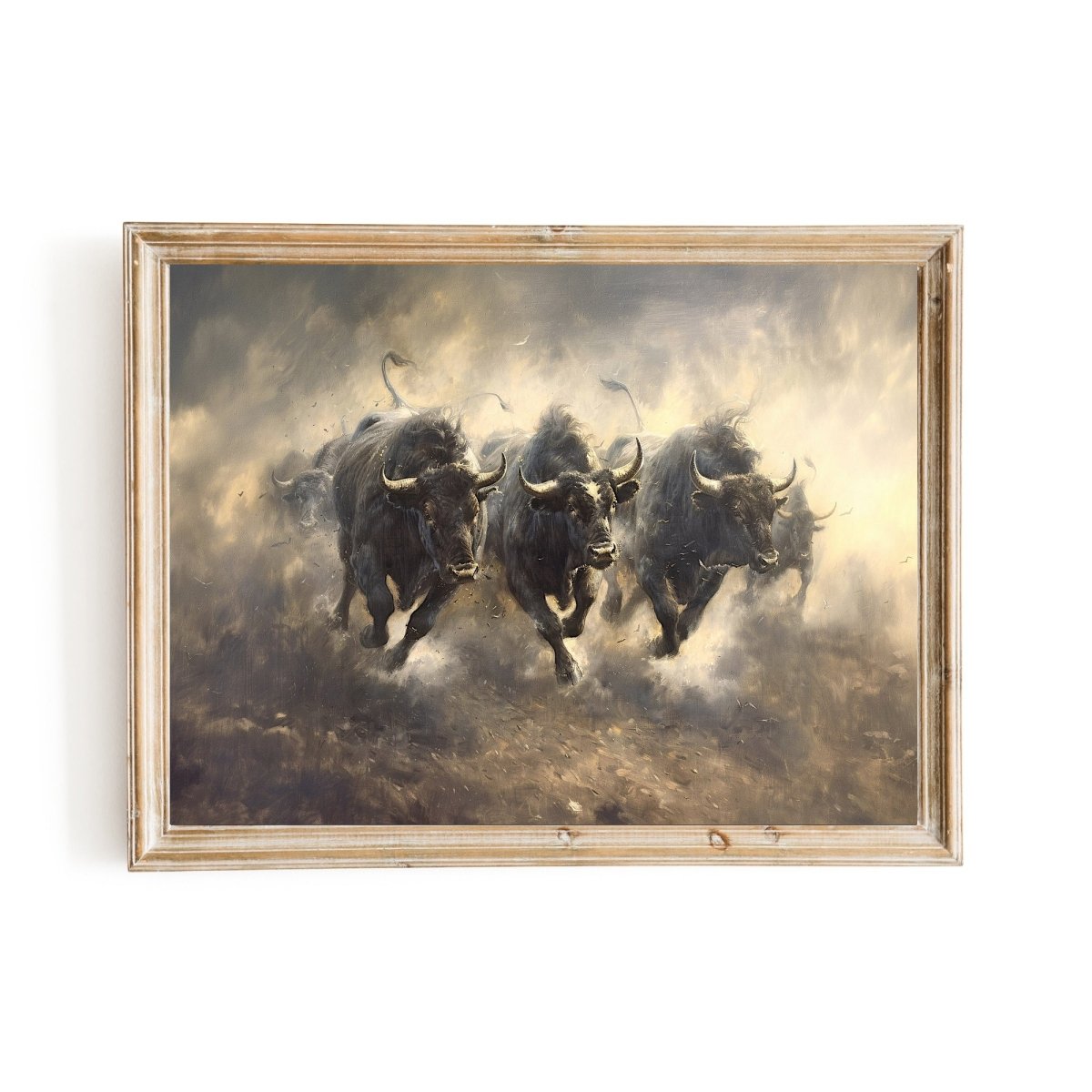 Vintage Wild West Bull Stampede Wall Art - Everything Pixel