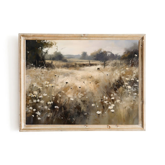 Vintage Wildflower Meadow Oil Painting Wall Art Rural Countryside Timeless Nature Home Decor - Everything Pixel