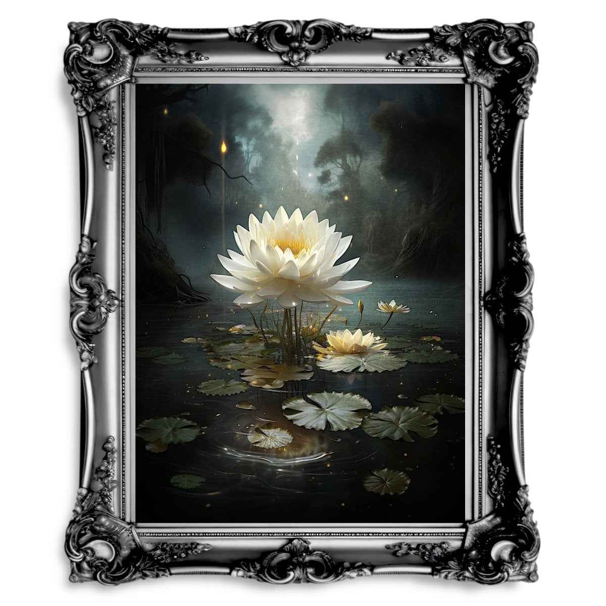 Water Lily Magic Dark Academia Artwork Botanical Painting - Paper Poster Print - Everything Pixel