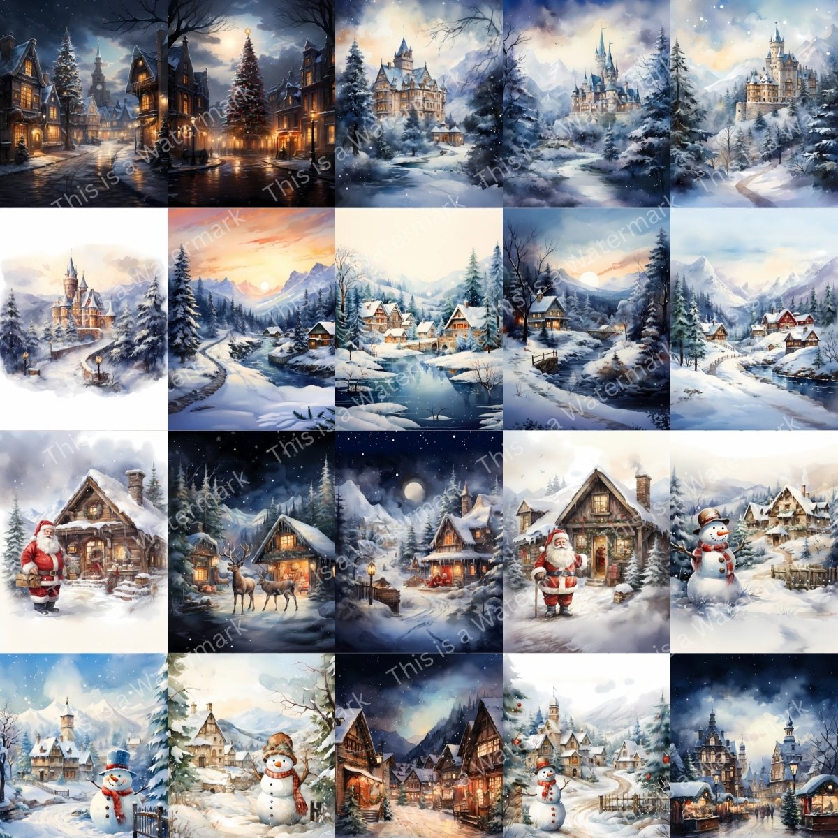 Whimsical Christmas Cards 20 JPG Bundle Digital Paper Set Festive Card Making Junk Journal Kit Christmas Page Design Xmas Ephemera Design - Everything Pixel