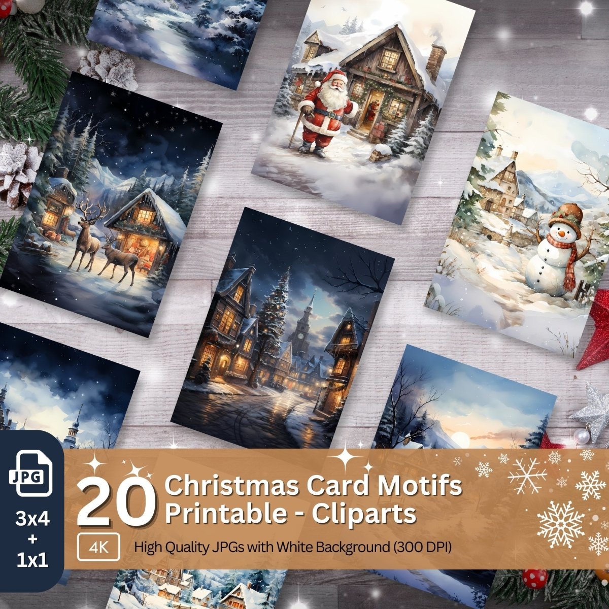 Whimsical Christmas Cards 20 JPG Bundle Digital Paper Set Festive Card Making Junk Journal Kit Christmas Page Design Xmas Ephemera Design - Everything Pixel