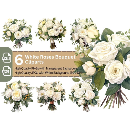 White Rose Bouquet 6+6 PNG Bundle for Sublimation Clipart - Everything Pixel