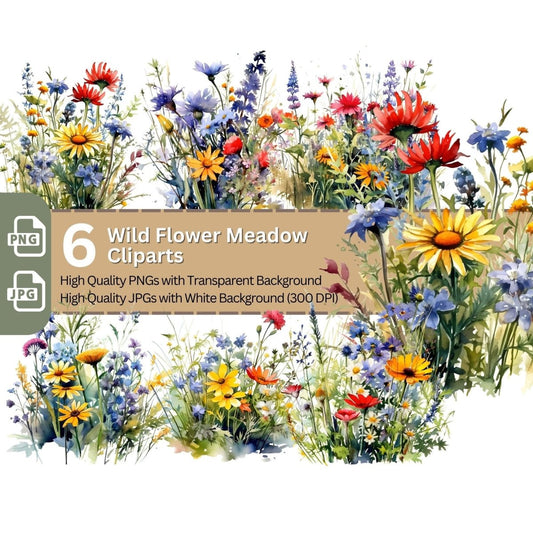 Wild Flower Meadow 6+6 PNG Clip Art Bundle Summer Meadow Design - Everything Pixel
