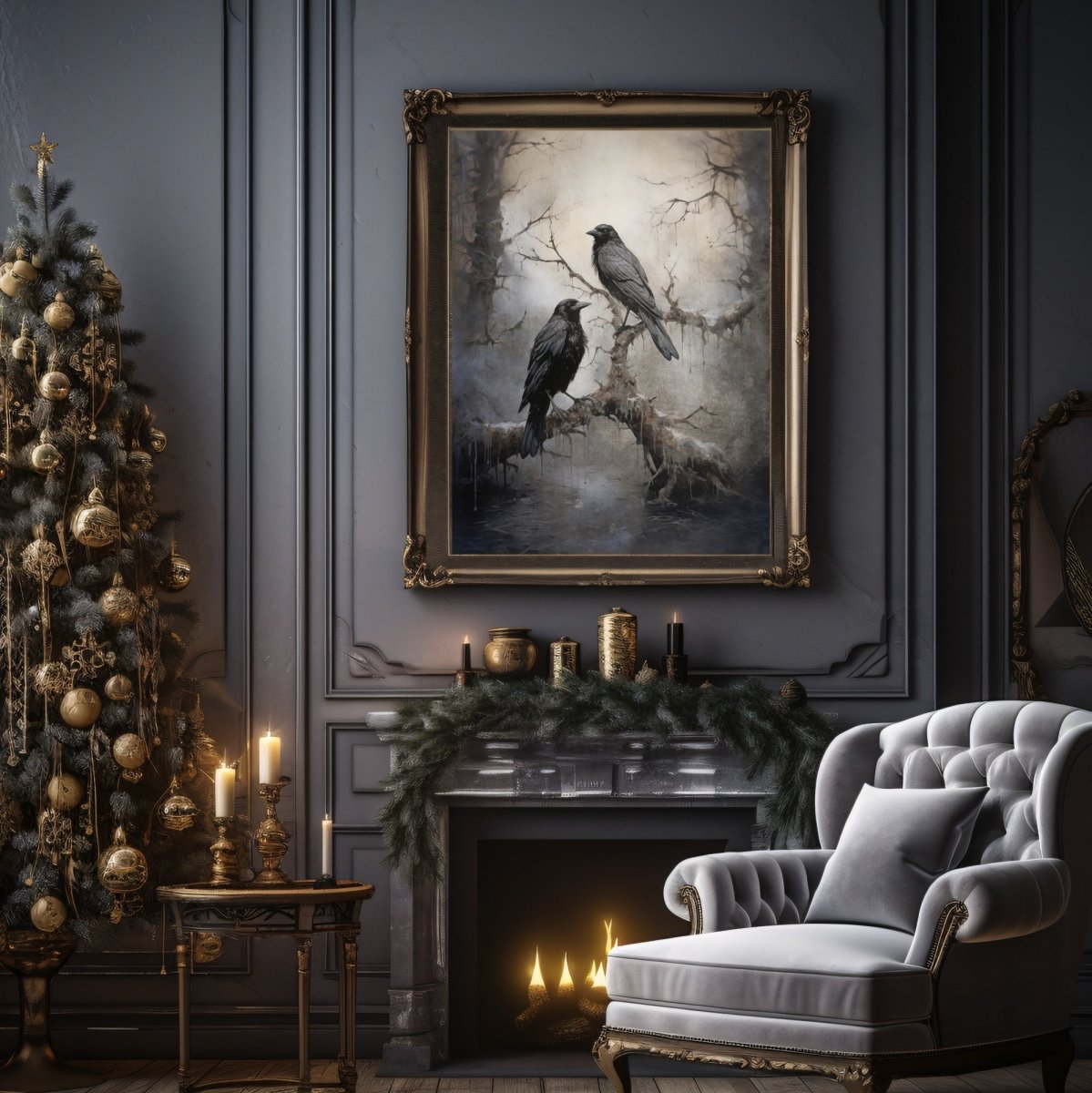 Winter Raven Wall Art Dark Aesthetic Crow Painting Corvidcore Artwork Seasonal Dark Cottagecore Painting Vintage Animal Wall Art Paper Poster Print - Everything Pixel