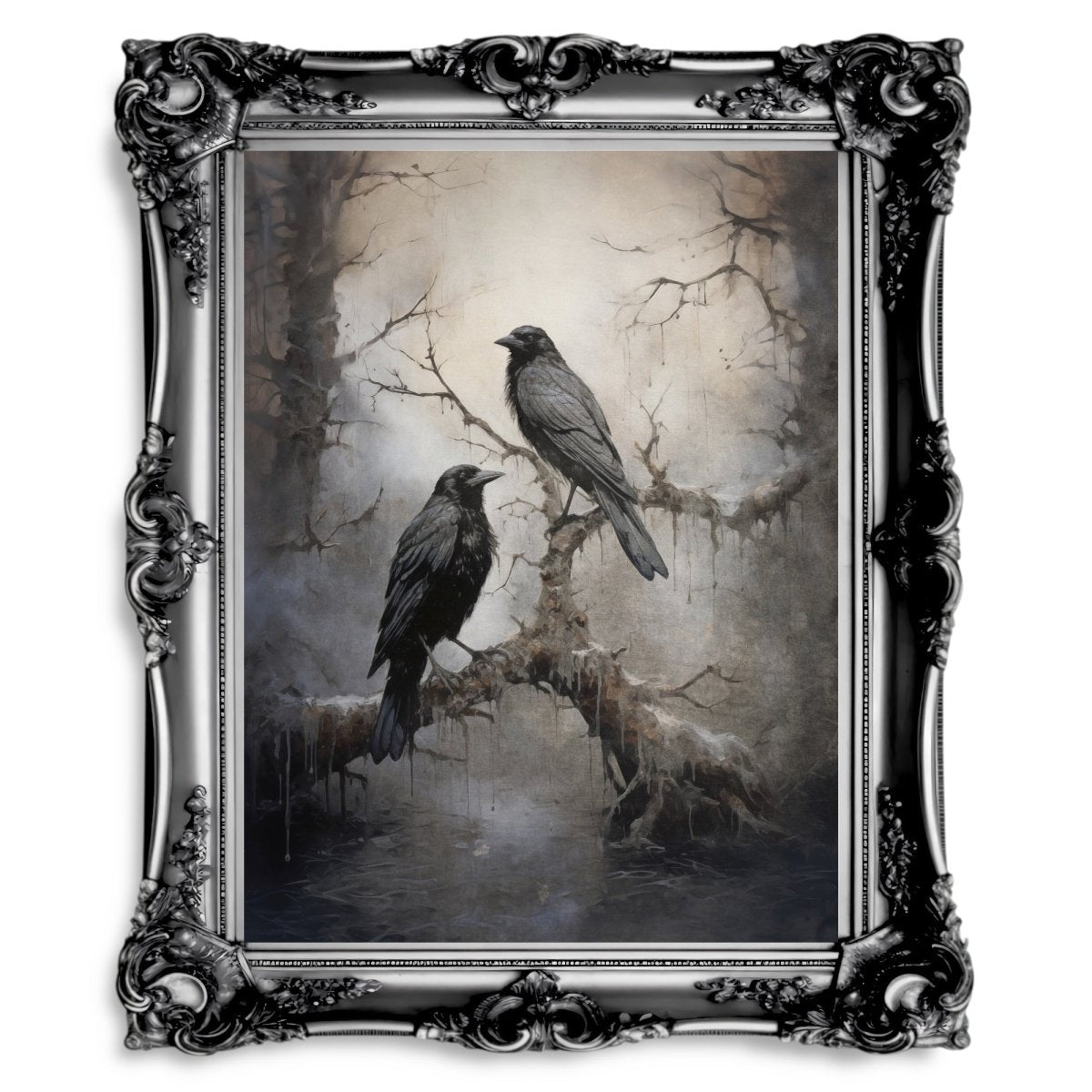 Winter Raven Wall Art Dark Aesthetic Crow Painting Corvidcore Artwork Seasonal Dark Cottagecore Painting Vintage Animal Wall Art Paper Poster Print - Everything Pixel