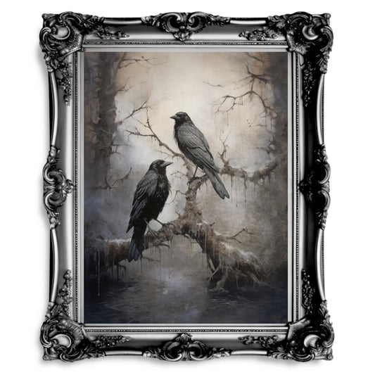 Winter Raven Wall Art Dark Aesthetic Crow Painting Corvidcore Artwork Seasonal Dark Cottagecore Painting Vintage Animal Wall Art Paper Poster Print - Everything Pixel