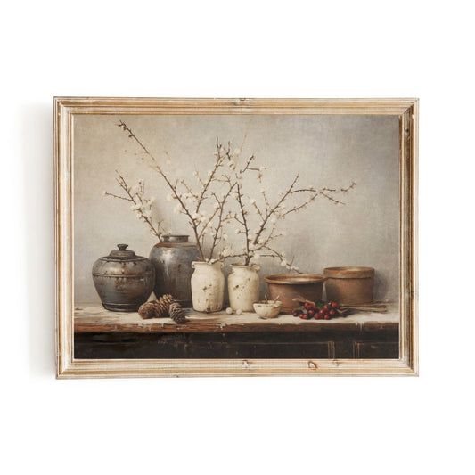 Winter Still Life Wall Art Vintage Kitchen Still Life Artwork Rustic Christmas Print Country Kitchen Decor Moody Farmhouse Art Paper Poster Print - Everything Pixel