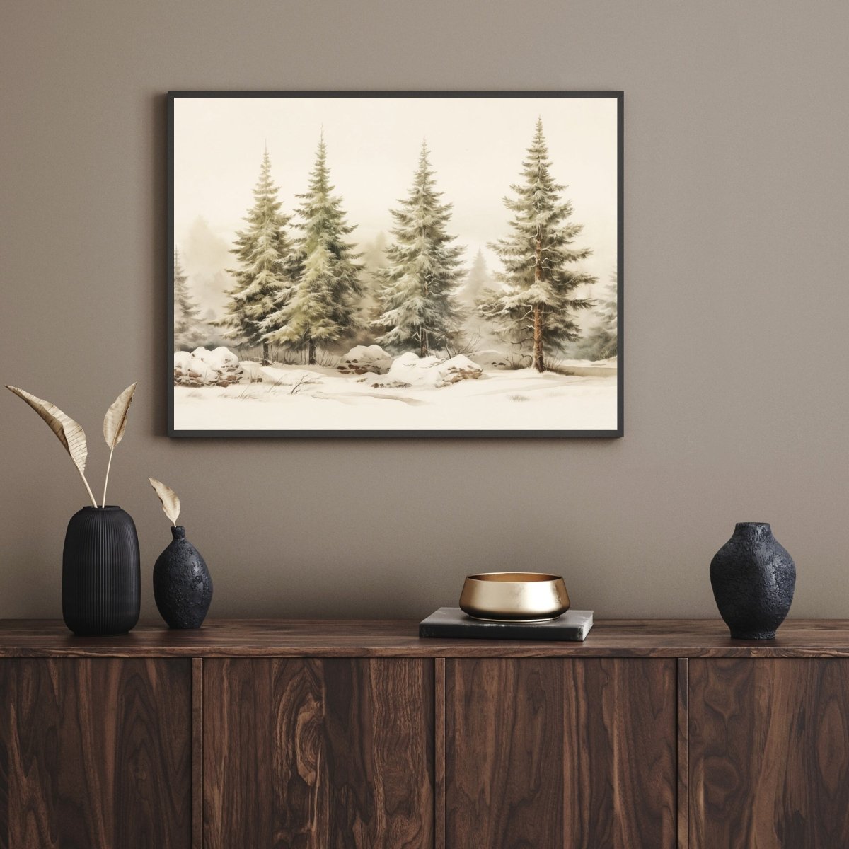Winter Woodland Wall Art Vintage Winter Woodland Artwork Enchanting Farmhouse Christmas Print Muted Winter Wonderland Wall Art Paper Poster Print - Everything Pixel