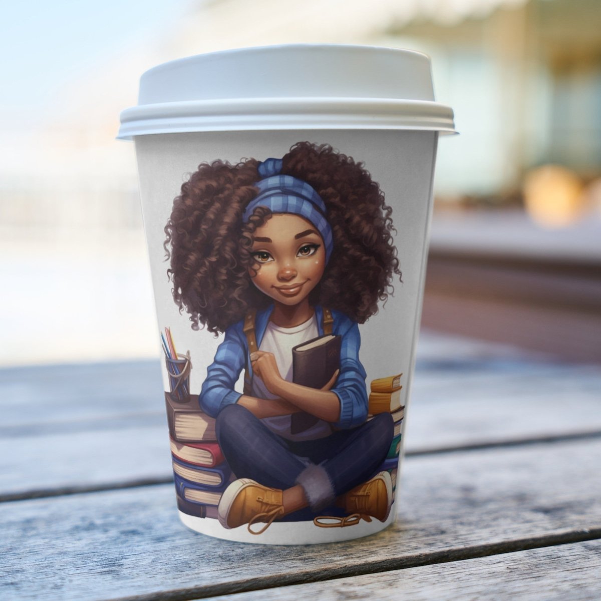 Young Black Woman Bookworm PNG Clip Art Bundle for Book Lovers Sublimation Tumbler Card Making T-Shirt Stack of Books Scrapbook Design - Everything Pixel