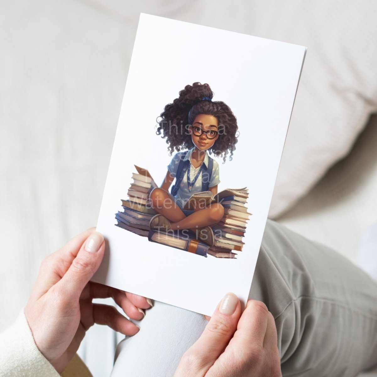 Young Black Woman Bookworm PNG Clip Art Bundle for Book Lovers Sublimation Tumbler Card Making T-Shirt Stack of Books Scrapbook Design - Everything Pixel