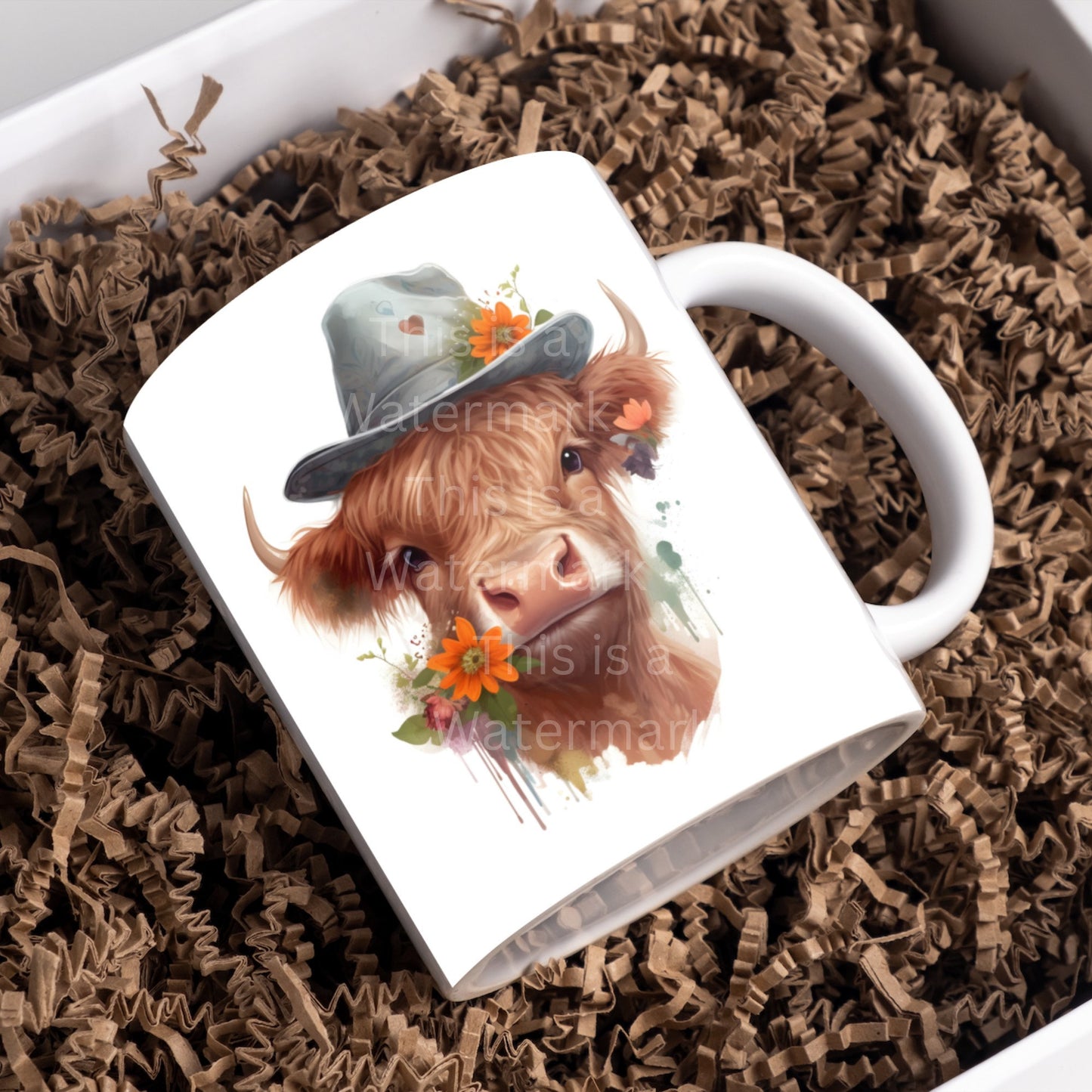 Highland Cow Flower Hat 6 + 6 PNG Bundle for Sublimation & Clipart