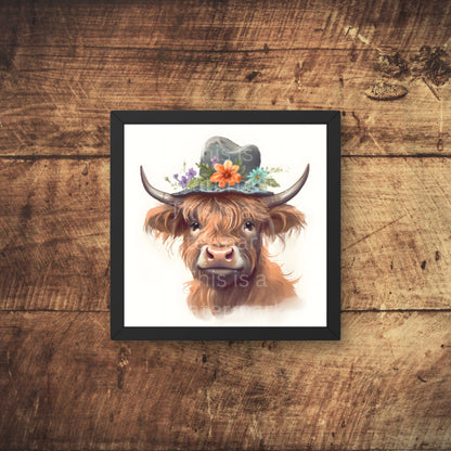 Highland Cow Flower Hat 6 + 6 PNG Bundle for Sublimation & Clipart