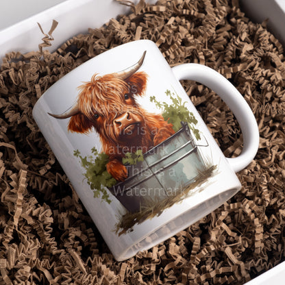 Highland Cows in Metal Bucket 6+6 PNG Bundle for Sublimation & Clipart