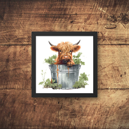 Highland Cows in Metal Bucket 6+6 PNG Bundle for Sublimation & Clipart