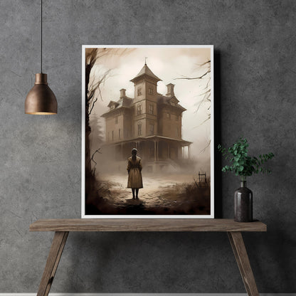 Abandoned Mansion Haunted House Paper Poster Prints Dark Spooky Decor Creepy Goth Wall Art Eerie Painting Dark Cottagecore Gothic Wall Art