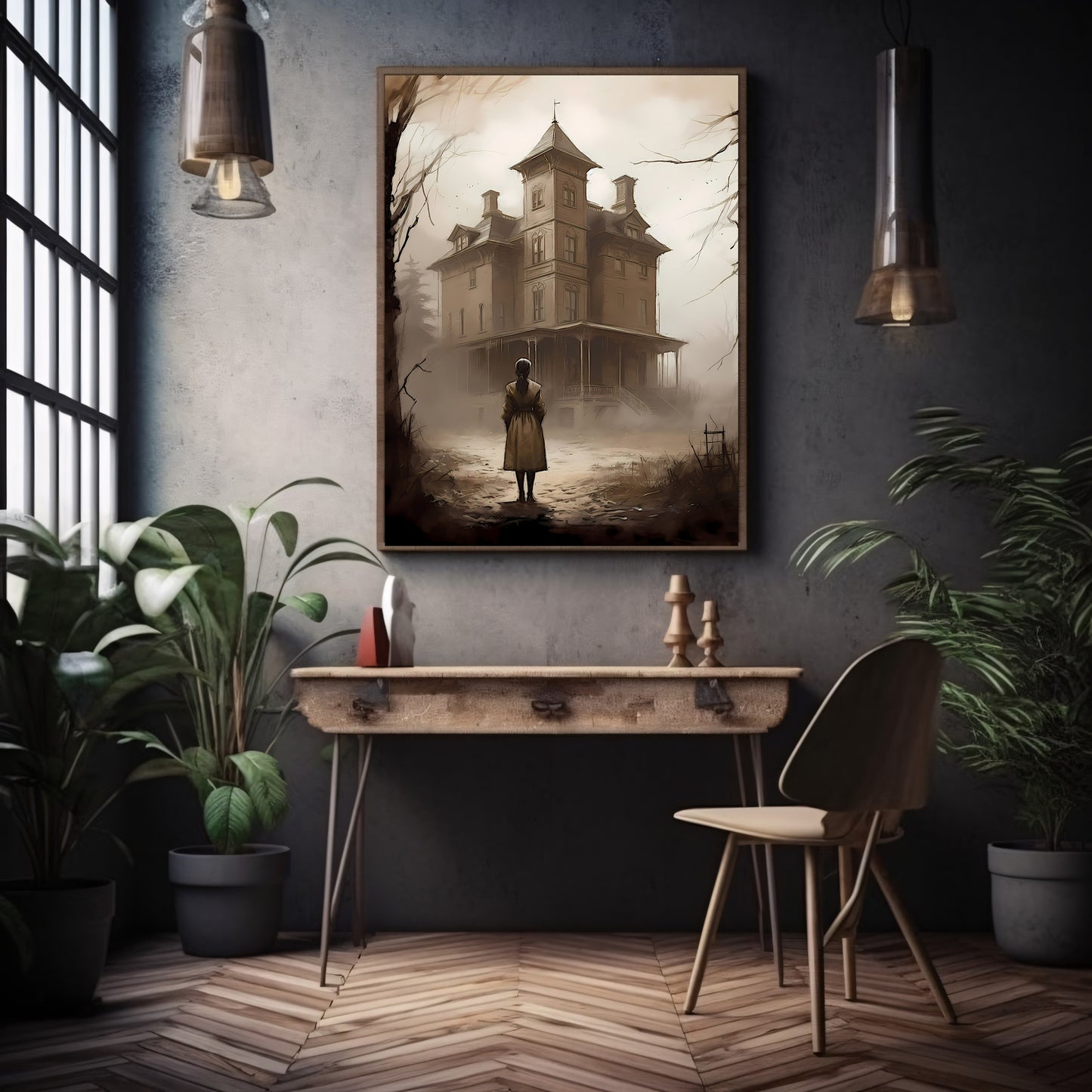 Abandoned Mansion Haunted House Paper Poster Prints Dark Spooky Decor Creepy Goth Wall Art Eerie Painting Dark Cottagecore Gothic Retro Wall Art