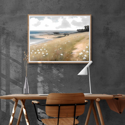 Wildflower meadow coast painting Paper Poster Prints vintage oil painting spring meadow farmhouse deocor spring landscape ocean landscape Spring Meadow Artwork