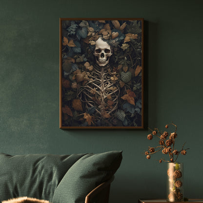 Skeleton Botanical Portrait Paper Poster Prints Dark Cottagecore Vintage Oil Painting Dark Academia Gothic Botanical Moody Goth Decor Aesthetic Room Decor