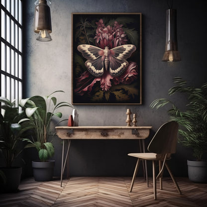 Botanical Moth Gothic Wall Art Paper Poster Prints Dark Cottagecore Moody Floral Goblincore Decor Fairycore Print Dark Academia Oil Painting Aesthetic