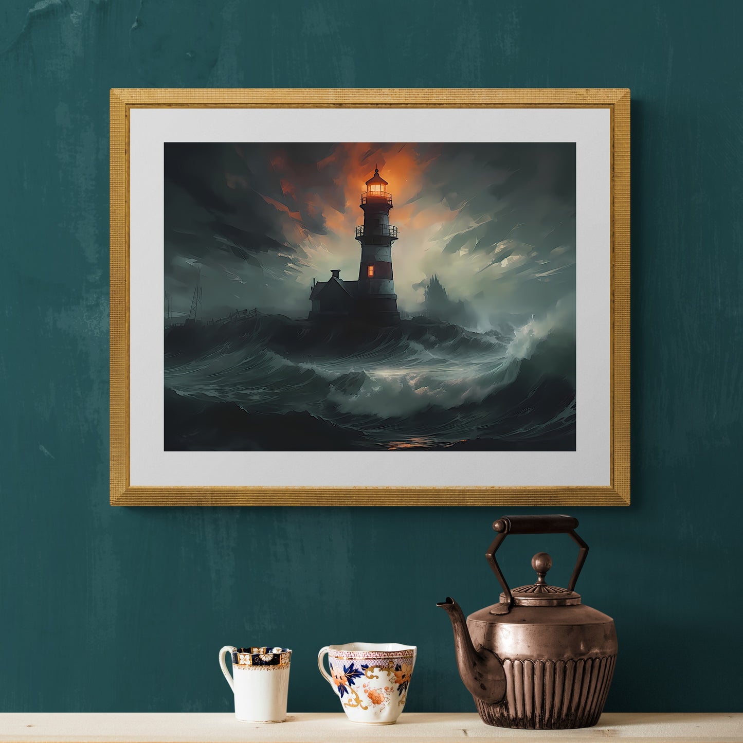 Lighthouse in Stormy Sea Gothic Wall Art Paper Poster Prints Vintage Seascape Painting Dark Academia Print Dark Aesthetic Room Decor Nautical Artwork