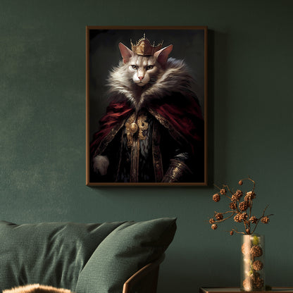 Sir Furalot King of Cats Papierposter und Wandkunst, Vintage-Dark-Academia-Druck, dunkles ästhetisches Katzenporträt, lustiges, vielseitiges Geschenk für Tierliebhaber