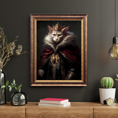 Sir Furalot King of Cats Papierposter und Wandkunst, Vintage-Dark-Academia-Druck, dunkles ästhetisches Katzenporträt, lustiges, vielseitiges Geschenk für Tierliebhaber