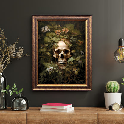 Skull and Flowers Paper Poster Prints Wall Art Dark Cottagecore Dark Academia Gothic Botanical Moody Goth Decor Dark Room Wall Decoration Witchy Art