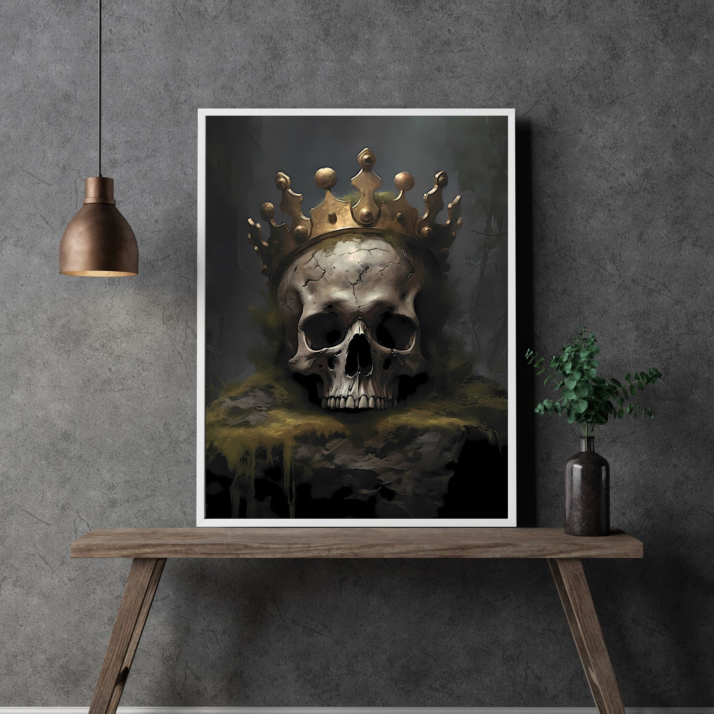 Dead King with Crown Gothic Wall Art Dark Cottagecore Skull Paper Poster Prints Decor Dark Academia Gothic Artwork Antique Oil Painting Macabre Print