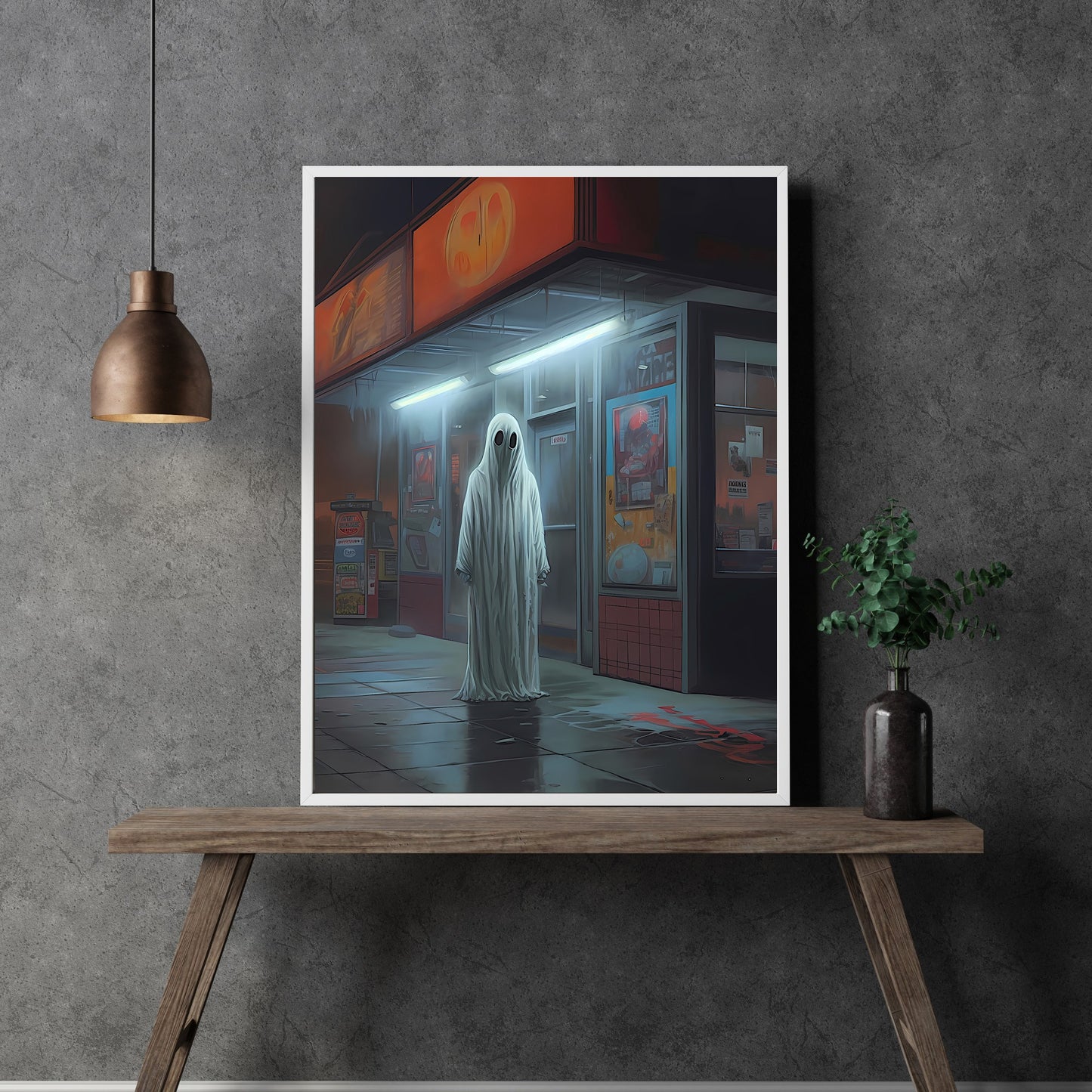 Ghost at Supermarket Paper Poster Prints Spooky Decor Dark Academia Dark Cottagecore Nostalgia Poster Gothic Retro Ghost Wall Art Witchy Decor