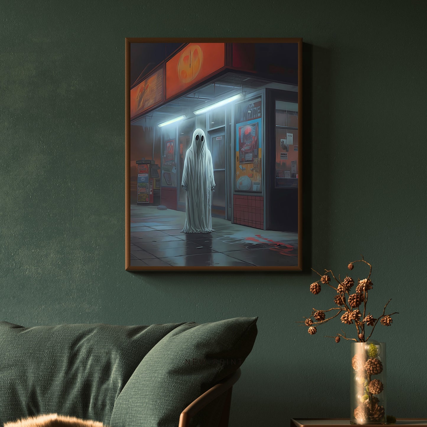 Ghost at Supermarket Paper Poster Prints Spooky Decor Dark Academia Dark Cottagecore Nostalgia Poster Gothic Retro Ghost Wall Art Witchy Decor