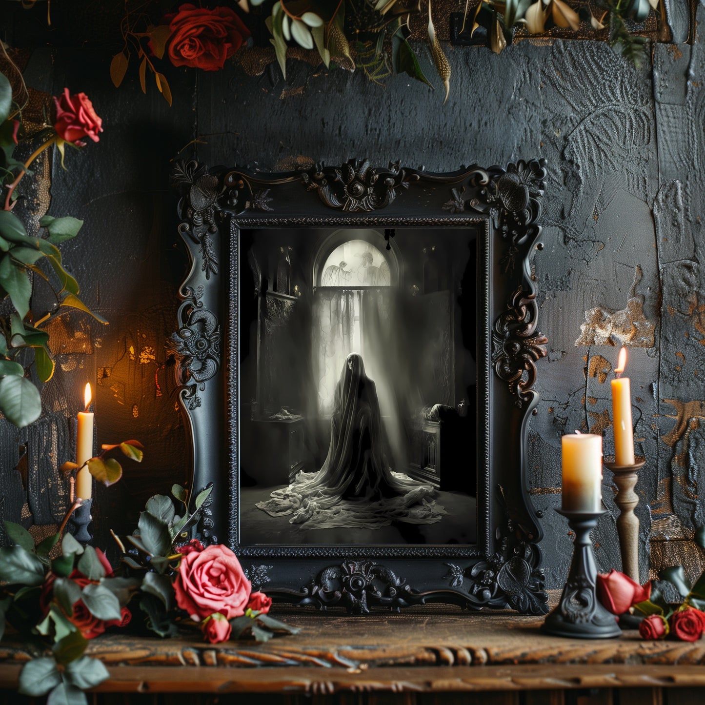 Inside Abandoned Mansion Haunted House Gothic Wall Art Paper Poster Prints Dark Spooky Decor Creepy Goth Painting Gothic Retro Wall Art