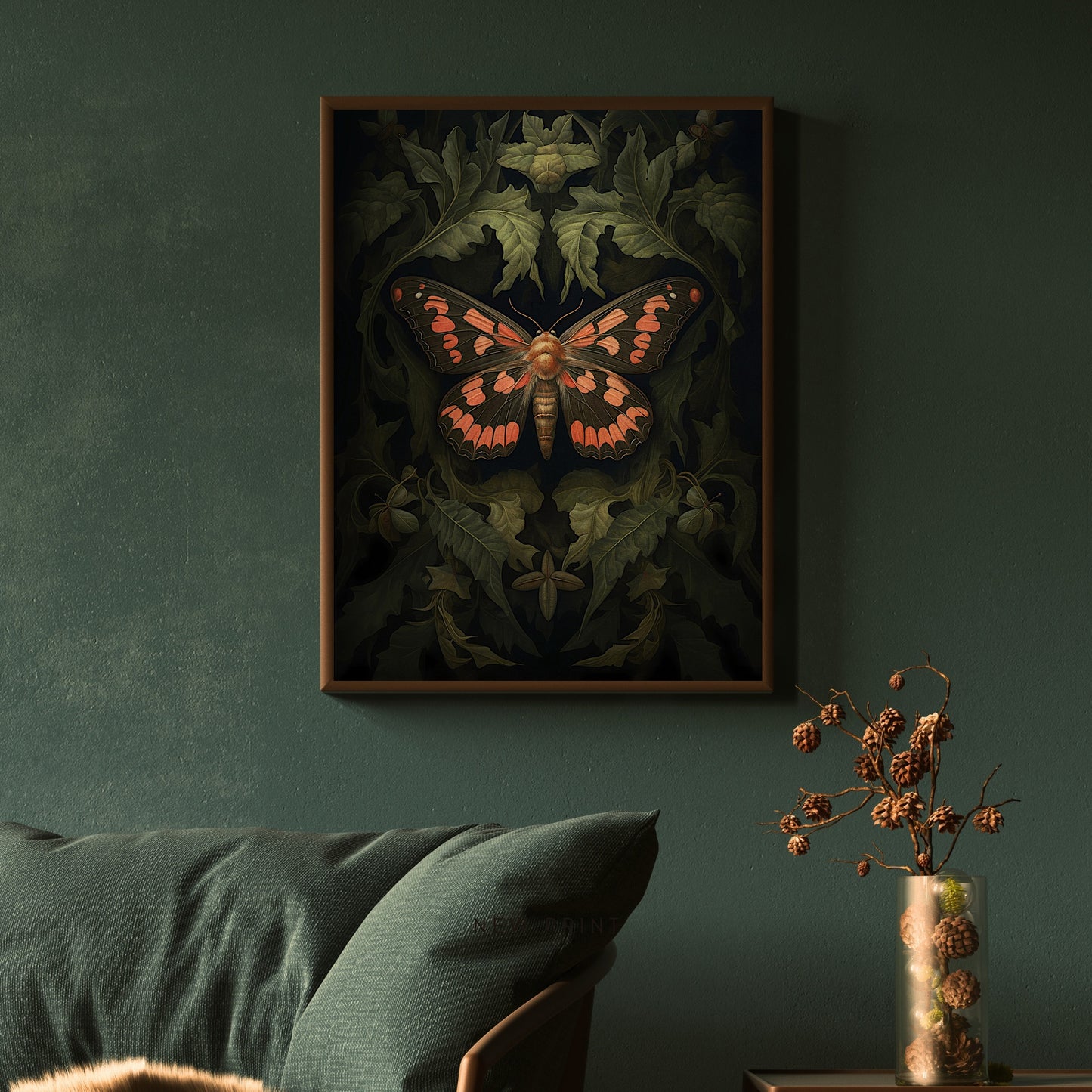 Dark Orange Moth Gothic Wall Art Paper Poster Prints Witchy Gothic Botanical Decor Dark Academia Goblincore Home Decor Moody Painting  Antique Library Decor