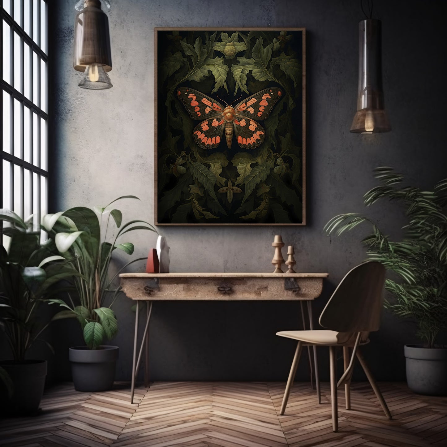 Dunkeloranges Mottenpapier Poster Drucke Wandkunst Witchy Gothic Botanisches Dekor Dark Academia Goblincore Home Decor Moody Painting Antikes Bibliotheksdekor