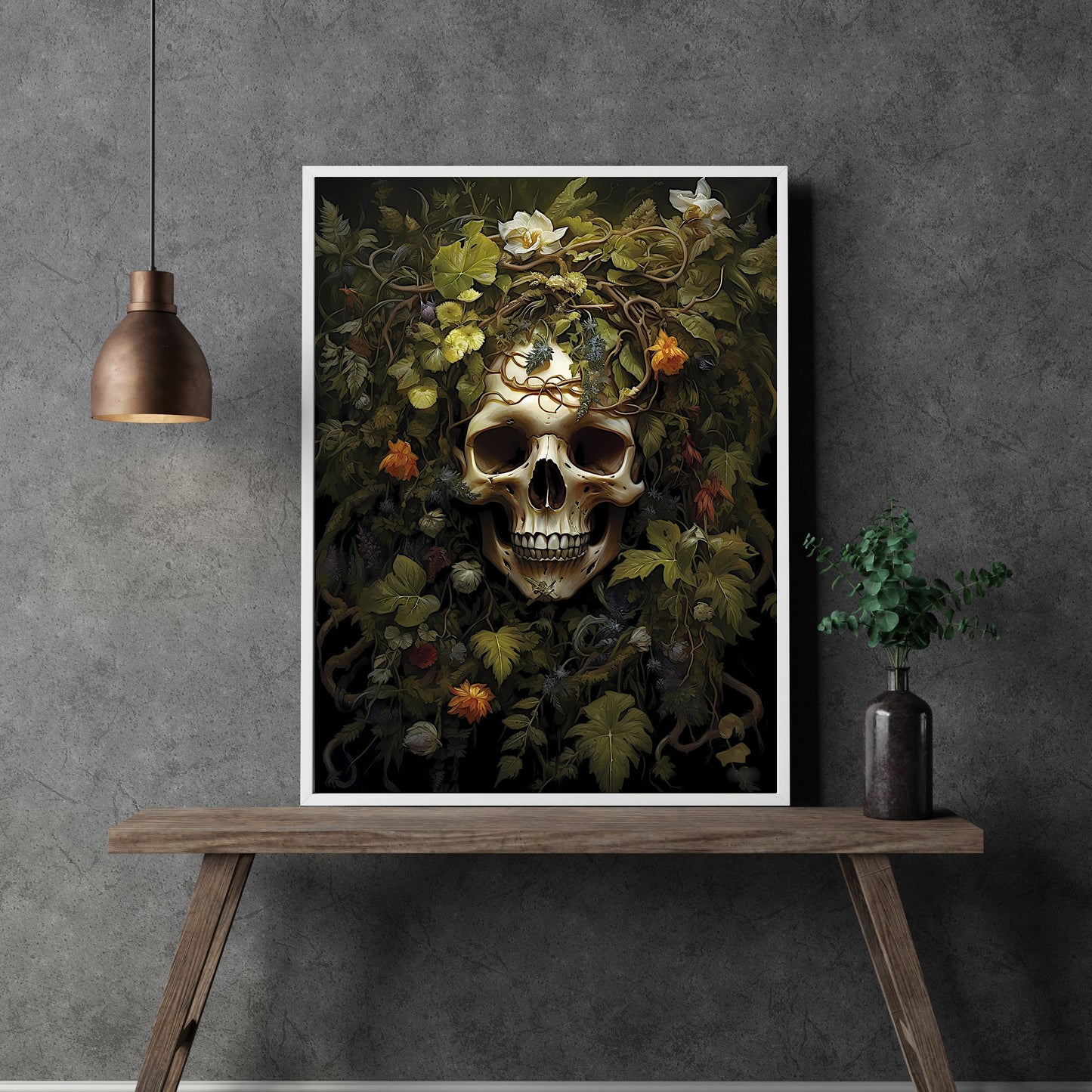 Gothic Floral Skull Wandkunst Vintage Poster Kunst Poster Druck Home Decor Viktorianische Malerei Dunkle Cottagecore Blumen Skelett Papier Poster Druck