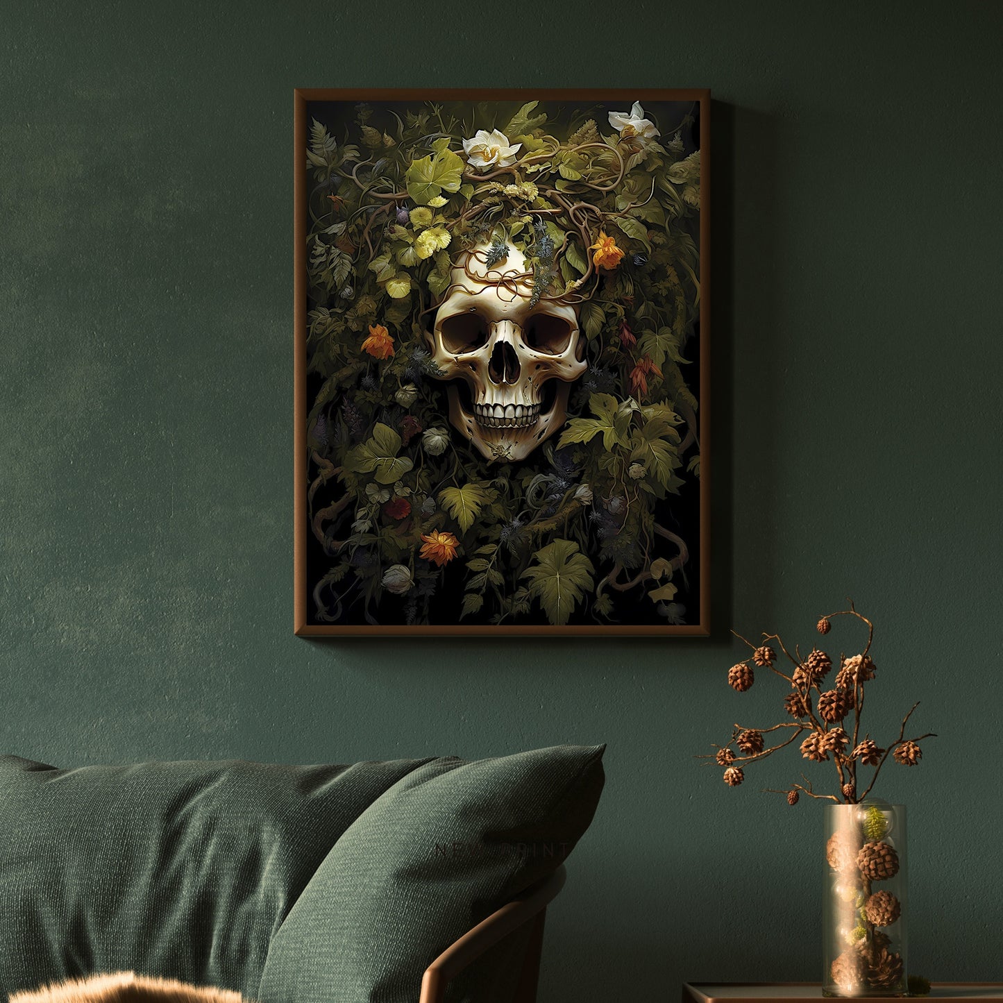 Gothic Floral Skull Wandkunst Vintage Poster Kunst Poster Druck Home Decor Viktorianische Malerei Dunkle Cottagecore Blumen Skelett Papier Poster Druck