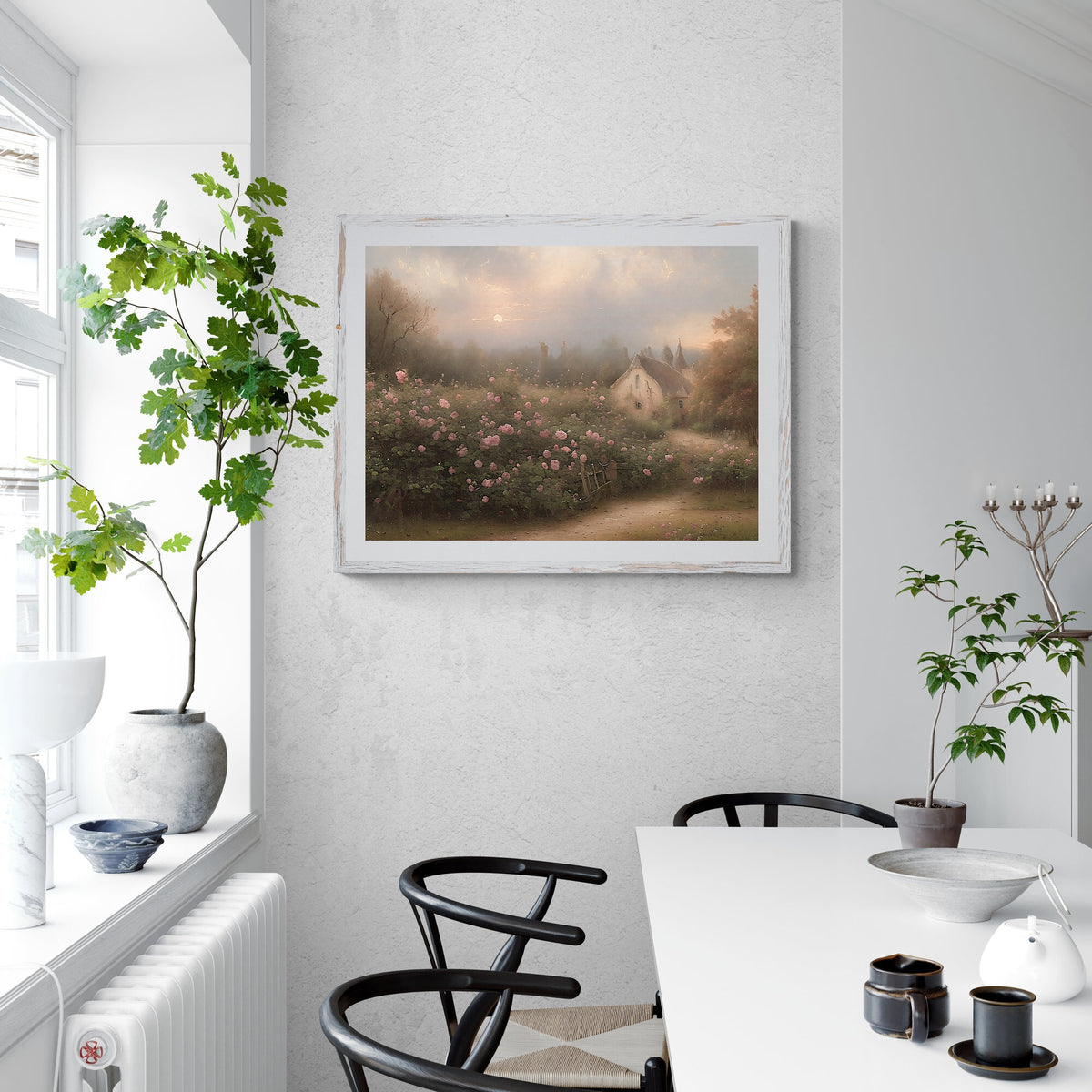 English cottage rose garden vintage oil painting farmhouse decor ...