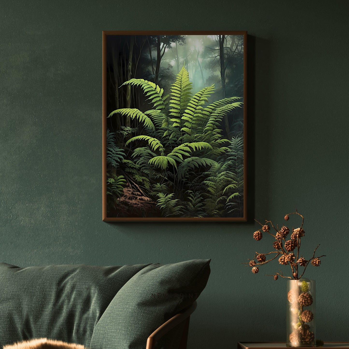 Fern in Deep Forest Dark Cottagecore Wall Art Vintage Botanical Decor Green Aesthetic Wall Art Goblincore Oil Painting Dark Moody Gothic Paper Poster Print