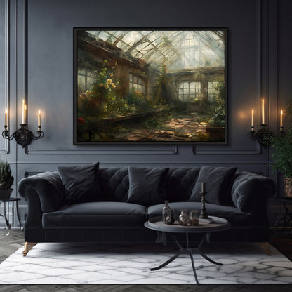 Forgotten Greenhouse Gothic Wall Art Romantic Lost Place Wall Decor Dark Cottagecore Artwork Vintage Nature Reclaim Aestetic Painting Paper Poster Print