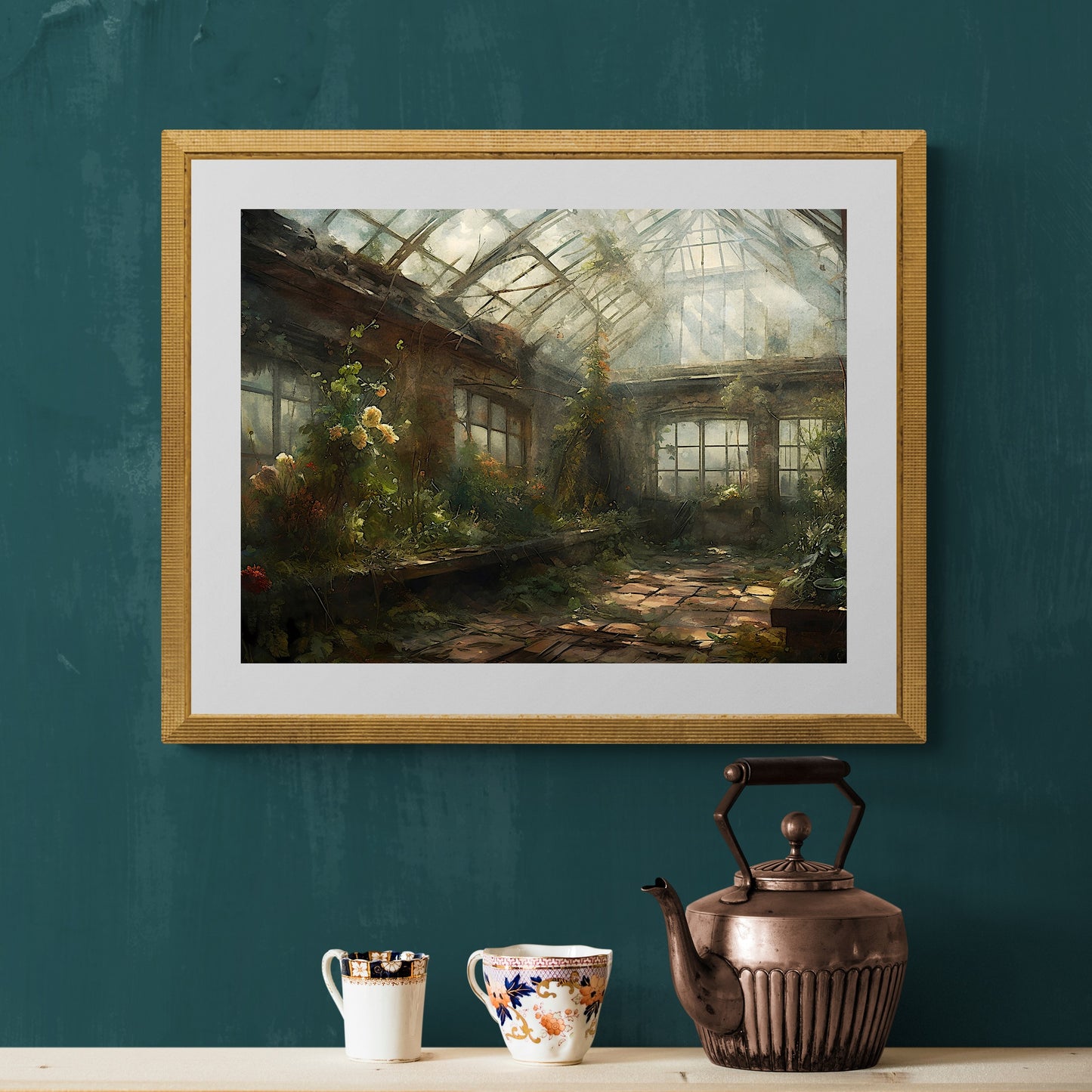 Forgotten Greenhouse Gothic Wall Art Romantic Lost Place Wall Decor Dark Cottagecore Artwork Vintage Nature Reclaim Aestetic Painting Paper Poster Print