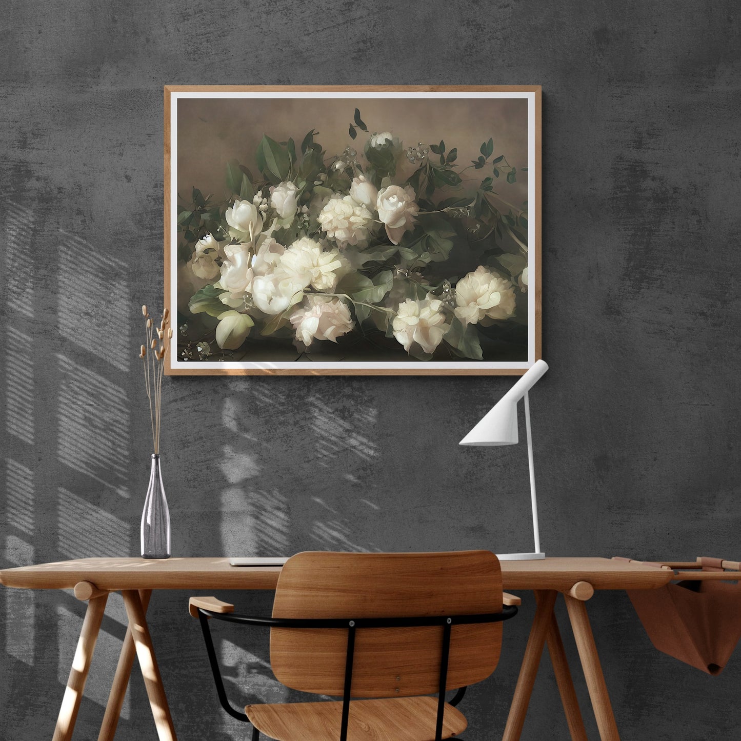 White Roses decoration still life painting Paper Poster Prints vintage art oil painting farmhouse decor floral painting roses painting botanic art