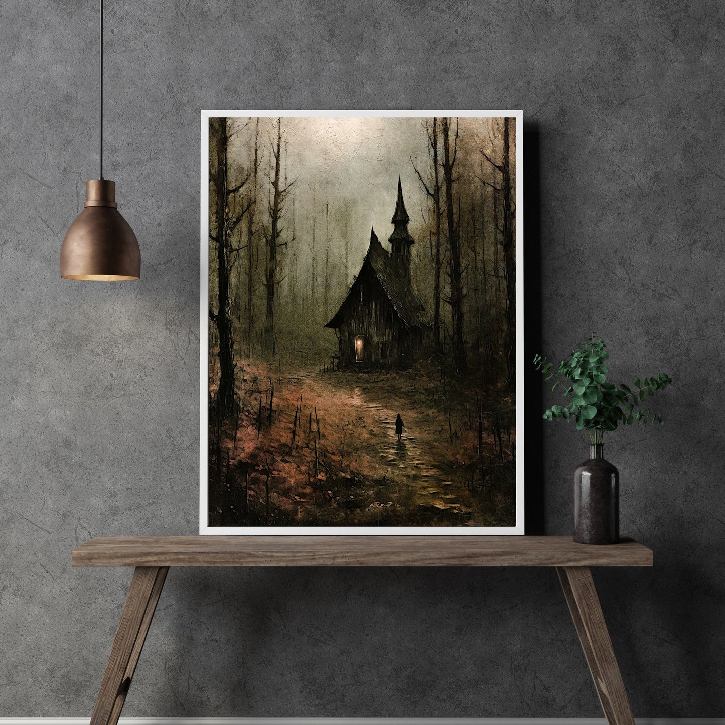 Spooky Witch Cottage Wall Art Moody Woodland Fairytale Dark Cottagecore Artwork Gothic Painting Witchy Art Horror Decoration Paper Poster Print