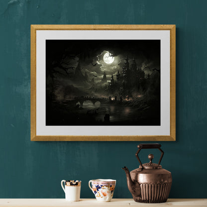 Draculas Castle Gothic Wall Art Antique Dark Academia Artwork Gothic Painting Witchy Art Gift for Vampire Fans Fantasy Horror Painting Paper Poster Print