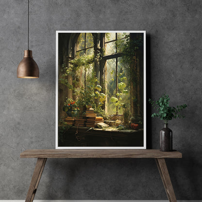 Overgrown Room Wall Art Romantic Lost Place Wall Decor Dark Cottagecore Artwork Vintage Nature Reclaim Aestetic Painting Paper Poster Print