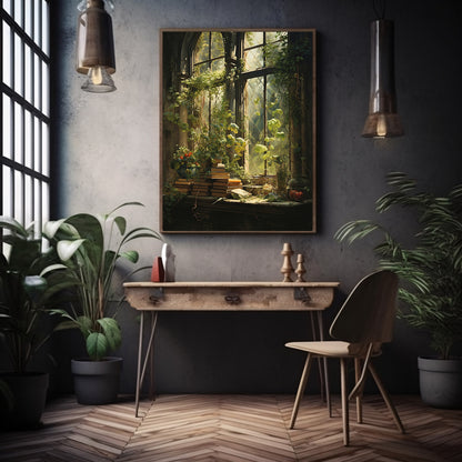 Overgrown Room Wall Art Romantic Lost Place Wall Decor Dark Cottagecore Artwork Vintage Nature Reclaim Aestetic Painting Paper Poster Print